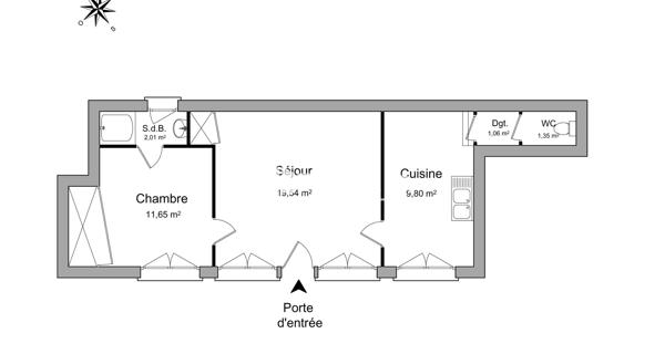 Location Appartement 2 pièces 45.41 m² - Bourg-lès-valence 26500
