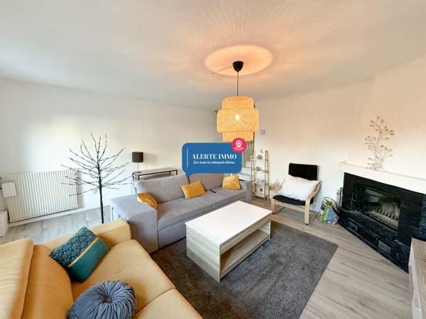 Roubaix Est Nouveau Roubaix, maison bel étage de 120 m2 hab et 190 m2 de surface totale, actuellement louée, 4 ch, garage, grand sous-sol, terrasse jardin + jardin collectif de 2000 m2