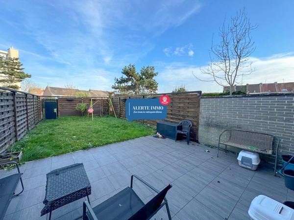 Roubaix Est Nouveau Roubaix, maison bel étage de 120 m2 hab et 190 m2 de surface totale, actuellement louée, 4 ch, garage, grand sous-sol, terrasse jardin + jardin collectif de 2000 m2