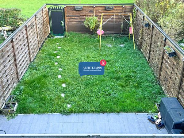 Roubaix Est Nouveau Roubaix, maison bel étage de 120 m2 hab et 190 m2 de surface totale, actuellement louée, 4 ch, garage, grand sous-sol, terrasse jardin + jardin collectif de 2000 m2
