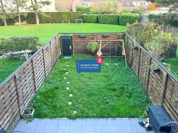Roubaix Est Nouveau Roubaix, maison bel étage de 120 m2 hab et 190 m2 de surface totale, actuellement louée, 4 ch, garage, grand sous-sol, terrasse jardin + jardin collectif de 2000 m2