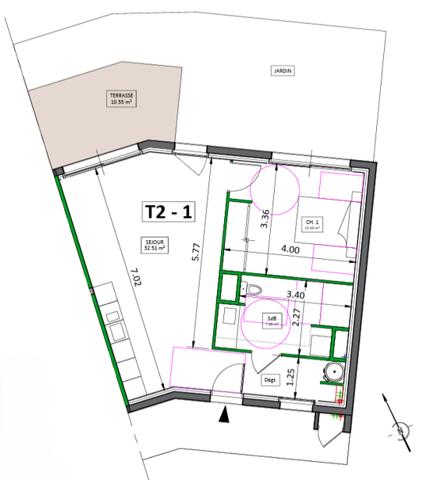 Appartement 2 pièces - 55 m² Exclusivité efficity