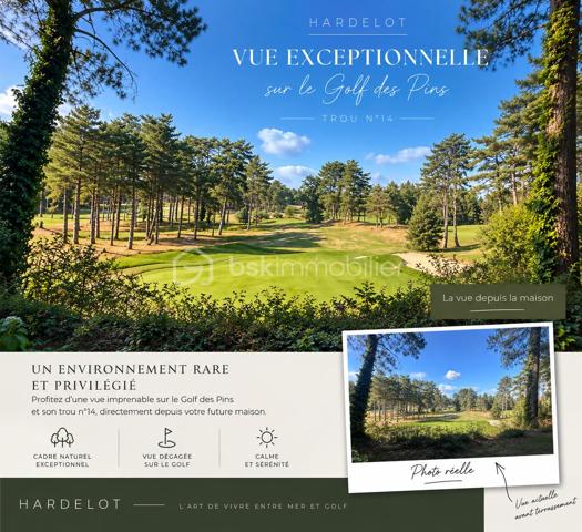 Un emplacement privilégié à Hardelot, directement face au Golf des Pins et au trou n°14.

Découvrez cette maison de style Hardelotoise développant environ 235 m² habitables, implantée sur une belle parcelle de plus de 1600 m².

Une véritable opportunité pour les acquéreurs à la recherche d’un bien bénéficiant d’un environnement exceptionnel et souhaitant créer une maison entièrement à leur image.

Avec ses volumes généreux, ses 6 chambres et la possibilité d’une vie de plain-pied, cette propriété offre un potentiel remarquable, aussi bien pour une résidence principale que secondaire.

Les travaux de terrassement permettant notamment de faciliter l’accès au stationnement seront réalisés par les vendeurs.

Les futurs propriétaires disposeront ainsi d’une grande liberté pour repenser et rénover la maison selon leurs envies, leurs besoins et leur niveau de prestations : redistribution des espaces, création d’une vaste pièce de vie tournée vers le golf, rénovation énergétique, choix des matériaux et aménagements intérieurs…

Mais c’est avant tout son emplacement qui rend cette propriété particulièrement intéressante.

Les maisons offrant une telle situation, directement face au Golf des Pins, sont rares sur le marché. Ici, le potentiel de rénovation s’associe à une adresse privilégiée et à une vue dont on profite au quotidien.

Son architecture typiquement Hardelotoise, ses 235 m² habitables, son terrain généreux et sa situation exceptionnelle constituent une base idéale pour imaginer une propriété de caractère à Hardelot.

Un bien à découvrir avant tout pour son emplacement, son potentiel et les nombreuses possibilités qu’il offre.