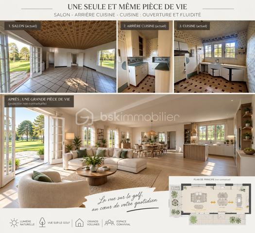 Un emplacement privilégié à Hardelot, directement face au Golf des Pins et au trou n°14.

Découvrez cette maison de style Hardelotoise développant environ 235 m² habitables, implantée sur une belle parcelle de plus de 1600 m².

Une véritable opportunité pour les acquéreurs à la recherche d’un bien bénéficiant d’un environnement exceptionnel et souhaitant créer une maison entièrement à leur image.

Avec ses volumes généreux, ses 6 chambres et la possibilité d’une vie de plain-pied, cette propriété offre un potentiel remarquable, aussi bien pour une résidence principale que secondaire.

Les travaux de terrassement permettant notamment de faciliter l’accès au stationnement seront réalisés par les vendeurs.

Les futurs propriétaires disposeront ainsi d’une grande liberté pour repenser et rénover la maison selon leurs envies, leurs besoins et leur niveau de prestations : redistribution des espaces, création d’une vaste pièce de vie tournée vers le golf, rénovation énergétique, choix des matériaux et aménagements intérieurs…

Mais c’est avant tout son emplacement qui rend cette propriété particulièrement intéressante.

Les maisons offrant une telle situation, directement face au Golf des Pins, sont rares sur le marché. Ici, le potentiel de rénovation s’associe à une adresse privilégiée et à une vue dont on profite au quotidien.

Son architecture typiquement Hardelotoise, ses 235 m² habitables, son terrain généreux et sa situation exceptionnelle constituent une base idéale pour imaginer une propriété de caractère à Hardelot.

Un bien à découvrir avant tout pour son emplacement, son potentiel et les nombreuses possibilités qu’il offre.