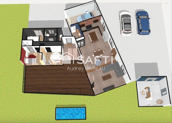 Maison d'architecte rénovée avec piscine et terrain