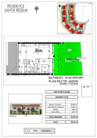 Vente appartement 2 pièces 45.92 m² - rez-de-jardin 39,15 m2 Olmeta di Tuda
