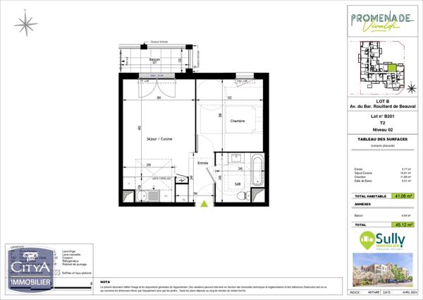 Appartement à vendre 2 pièces 41.08m²