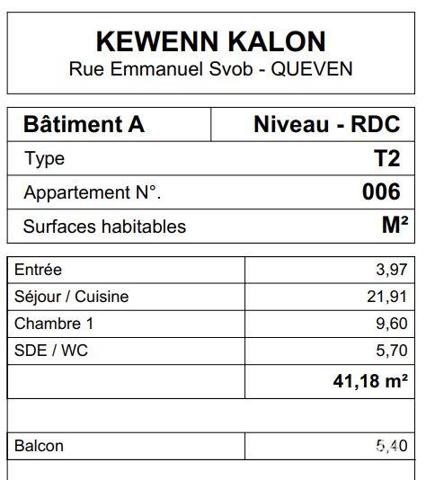 Appartement à vendre 2 pièces 41 m² Quéven