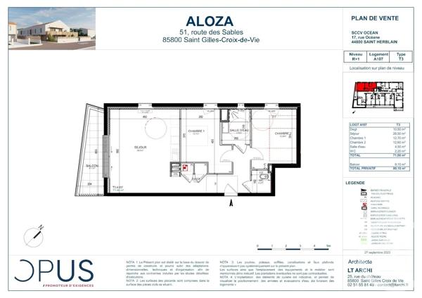 Appartement F3 à vendre  3 pièces - 71 m 2   ST GILLES CROIX DE VIE  - 85