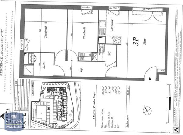 Appartement à louer 3 pièces 56.7m²