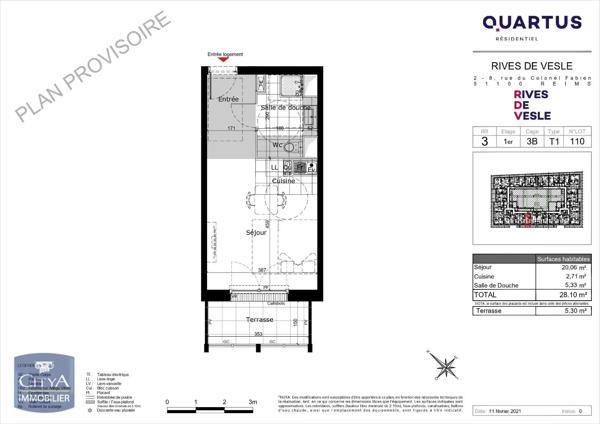 Appartement à louer 1 pièce 28.1m² Reims (51100)