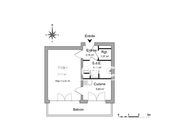 Location Studio 30.36 m² - LES ECUREUILS A-B-C-D -E Echirolles 38130
