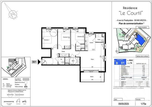 Appartement F4 à vendre  4 pièces - 85,49 m2 ARZON - 56
