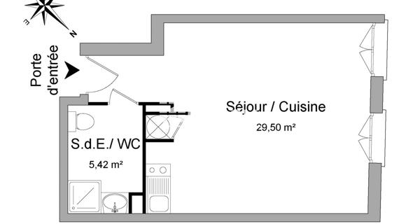 Location Studio 34.92 m² - Bougival 78380