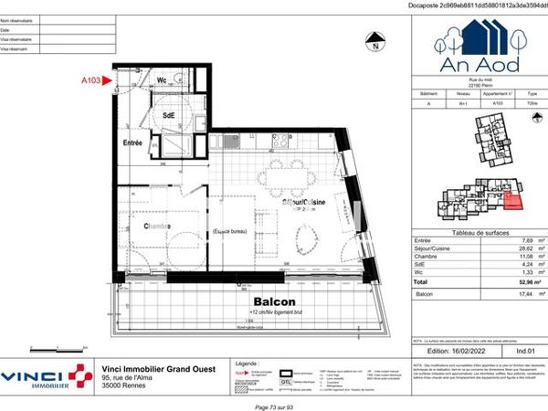 Location Appartement 2 pièces 52.96 m² - 2 RUE DU MIDI _ 4 / 4 BIS RUE DE LA PAIX Plerin 22190
