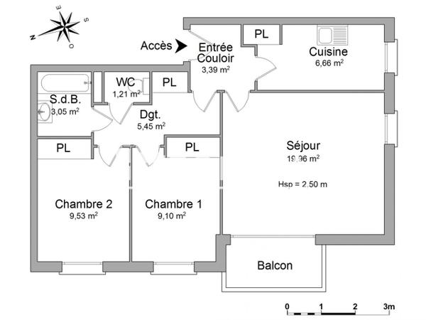 Location Appartement 3 pièces 58.35 m² - 1F RUE D'ALSACE Ilkkirch-graffenstaden 67400