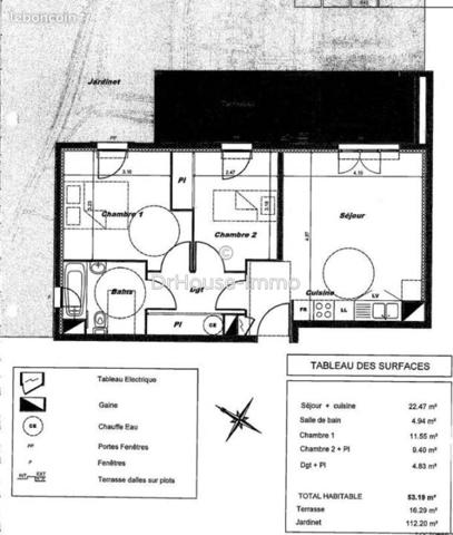 Appartement à vendre 3 pièces de 53 m²