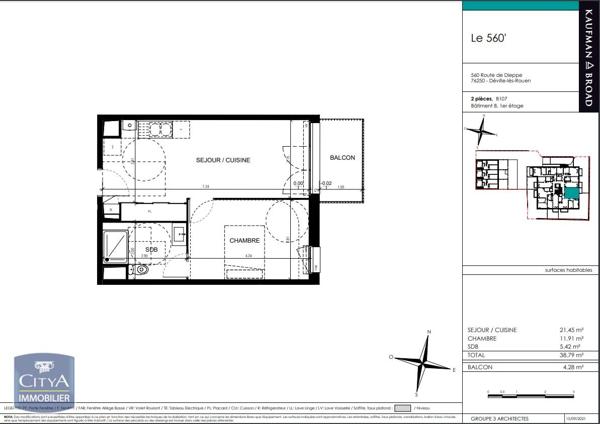 Appartement à louer 2 pièces 38.79m² Déville-lès-Rouen (76250)