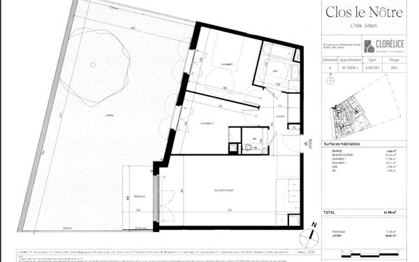 Appartement à louer    3 pièces • 61,98 m2 L'Isle-Adam