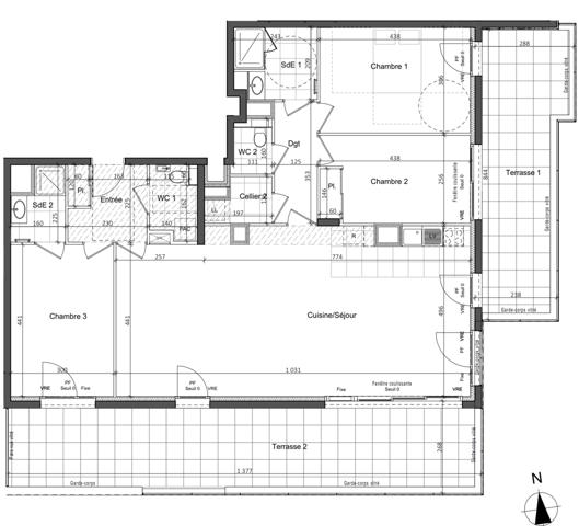 Saint-Grégoire (35760) SAINT GREGOIRE - APPARTEMENT T4 AVEC GRANDES TERRASSES - RESIDENCE DE STANDING