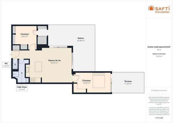 Appartement 2 chambres, Terrasses 40m2 stationnement privatif
