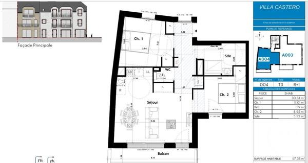 Appartement T3 à vendre  3 pièces - 57,38 m2 QUIBERON - 56