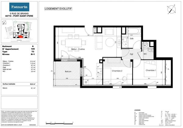 Appartement à vendre 3 pièces 60 m² Port-Saint-Père