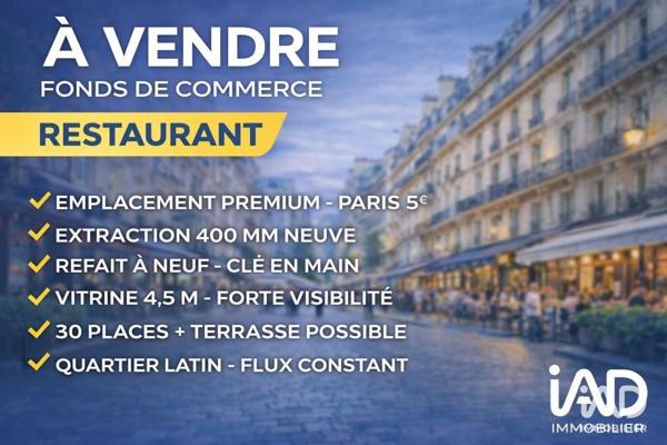 Restaurant à vendre 56 m² Paris 5