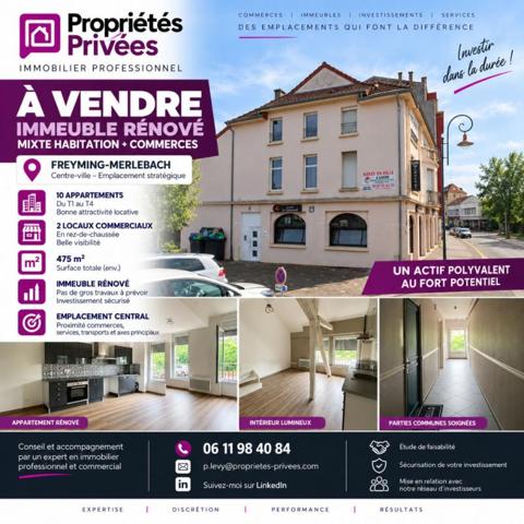 FREYMING-MERLEBACH - IMMEUBLE DE RAPPORT MIXTE - 10 APPARTEMENTS - 2 COMMERCES - 475 M2