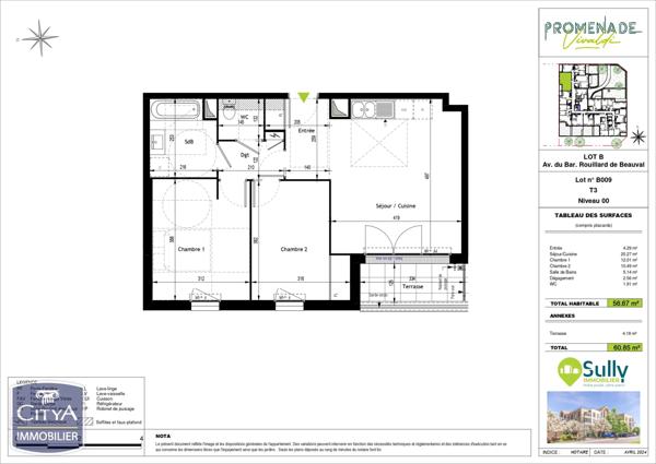 Appartement à vendre 3 pièces 56.67m²