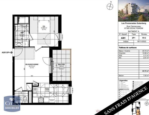 Location appartement Schiltigheim (67300) 2 pièces 43.72m²