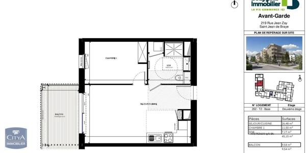 Appartement à louer 2 pièces 45.15m²