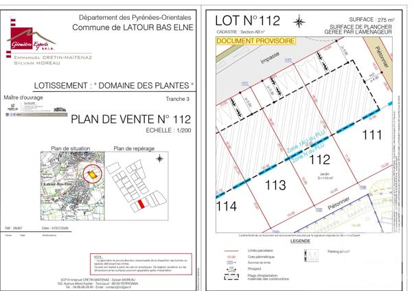 Terrain à vendre  276 m 2   LATOUR BAS ELNE  - 66