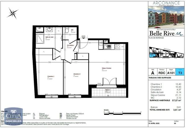 Vente appartement 3 pièces de 57.57m²