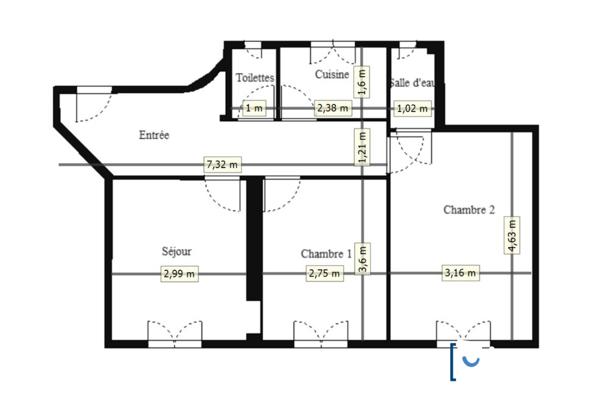 BEAUBOURG CHARMANT 3 PIECES 53M²