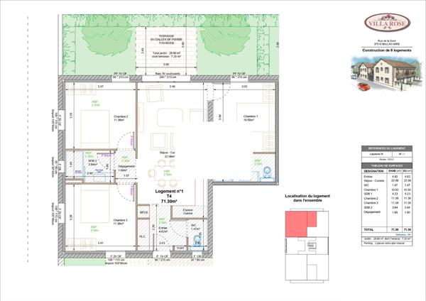 Appartement Neuf - Ballan Mire 4 pièce(s) 71.30 m2 - Jardin et parking