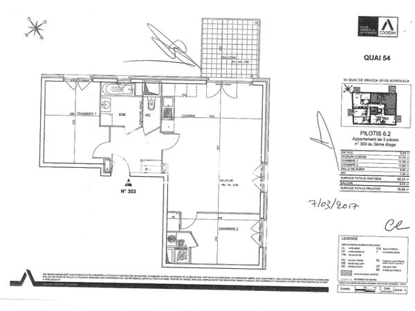 Location Appartement meublé 3 pièces 68.23 m² - 6 RUE DENISE VERNAY Bordeaux 33000