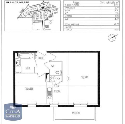Appartement à vendre 2 pièces 48.77m²