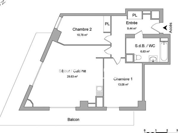 Location Appartement 3 pièces 69.76 m² - RCE HYPERION - APT D1406 Bordeaux 33800
