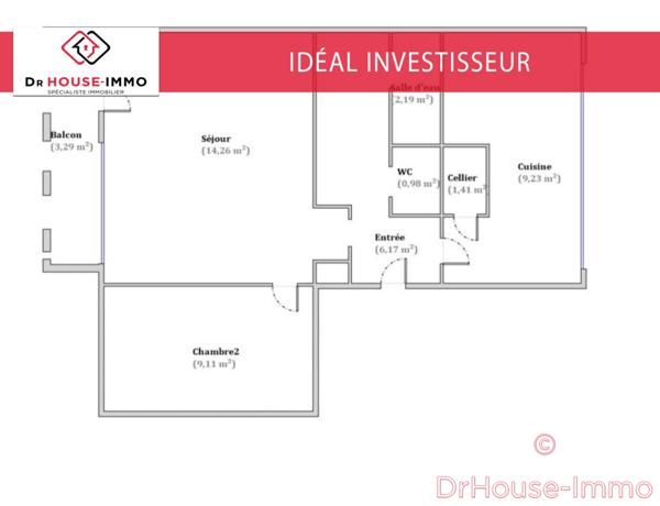 Appartement à vendre 2 pièces de 46 m²
