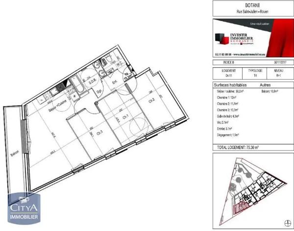 Appartement à louer 4 pièces 75.3m²