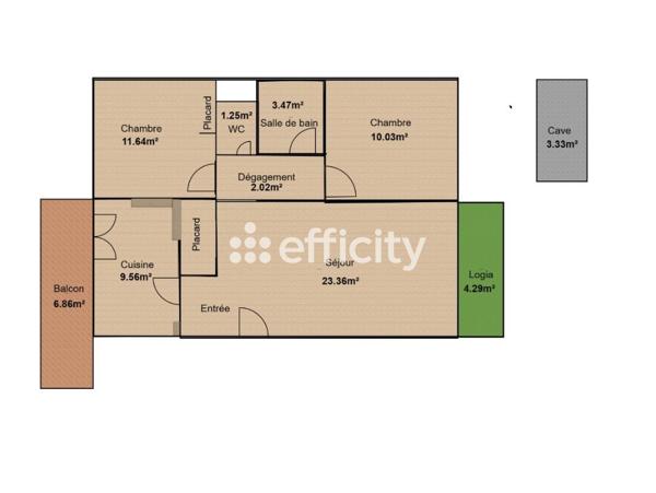 Appartement 3 pièces - 63 m² Exclusivité efficity