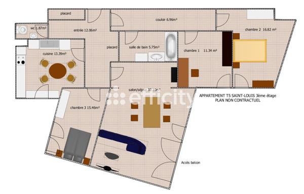 Appartement 5 pièces - 116 m² Exclusivité efficity