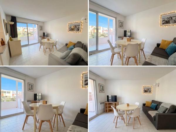 LE CAP D’AGDE – APPARTEMENT MEUBLÉ AVEC VRAIE CABINE FERMÉE À FENÊTRE | GRANDE LOGGIA FERMÉE MODULABLE 10 M² | VUE JARDIN & PISCINE | PARKING PRIVÉ SÉCURISÉ & LOCAL VÉLOS | PLAGE ET PORT À PIED