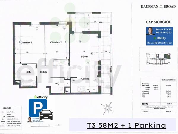 Appartement 3 pièces - 58 m² Exclusivité efficity