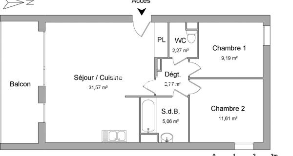 Location Appartement 3 pièces 62.47 m² - Rennes 35000