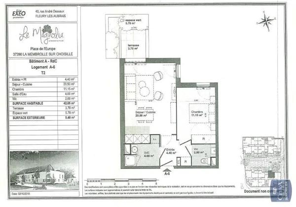 Appartement à louer 2 pièces 42.86m²