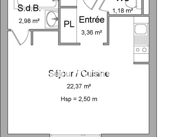 Location Studio 29.89 m² - 58 BOULEVARD GEORGES POMPIDOU Caen 14000
