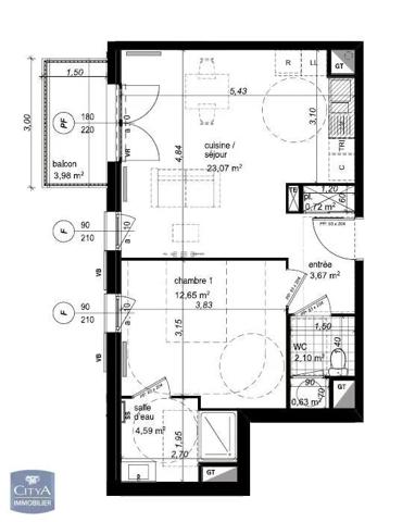 Appartement à louer 2 pièces 47.43m²