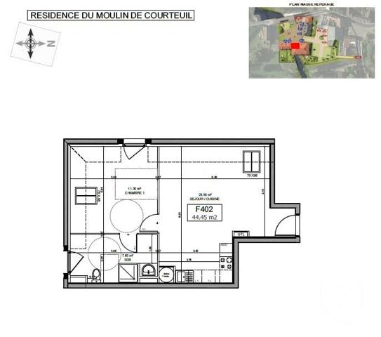appartement à vendre  2 pièces - 44,45 m2 COURTEUIL - 60
